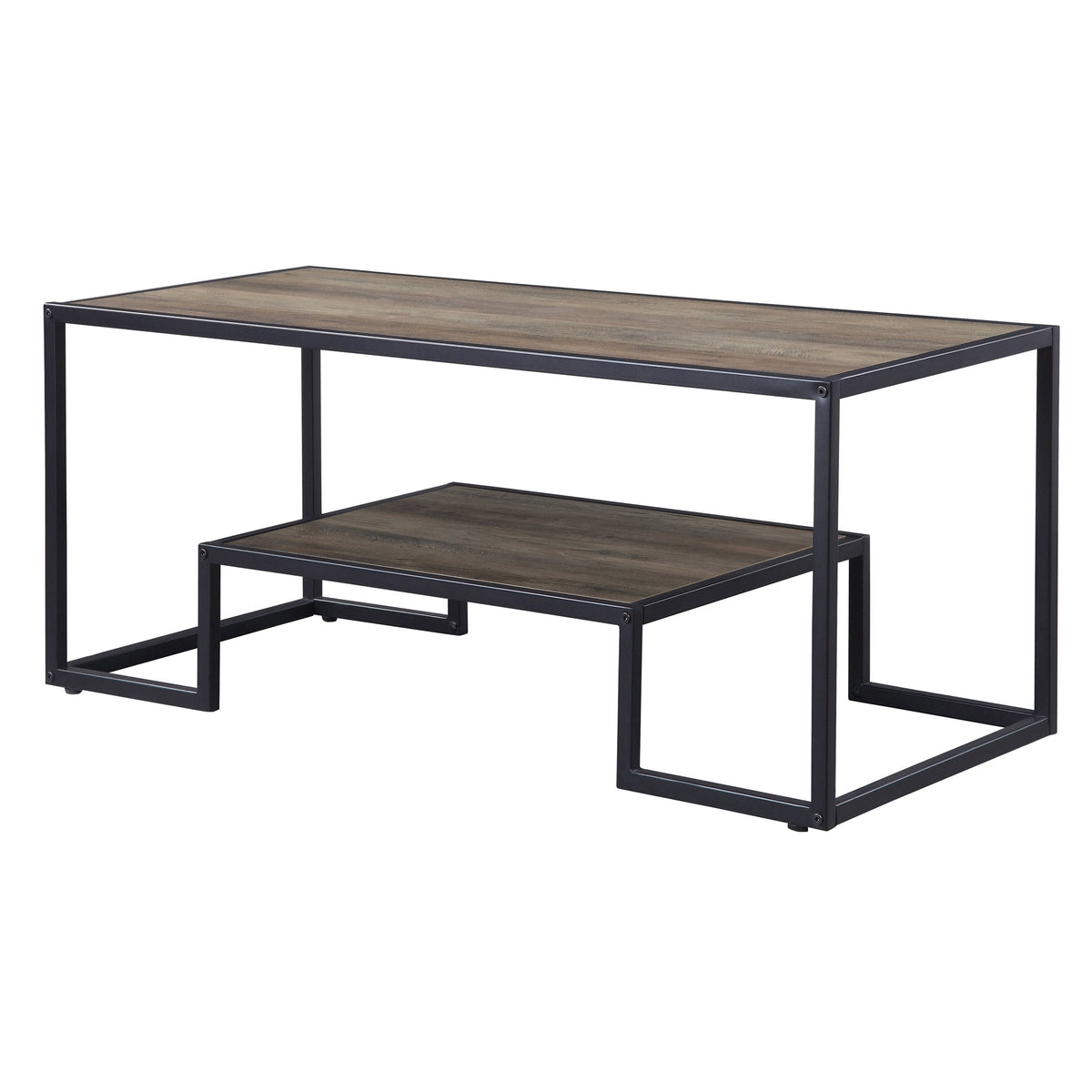 Rustic Oak and Black Coffee Table with Shelf