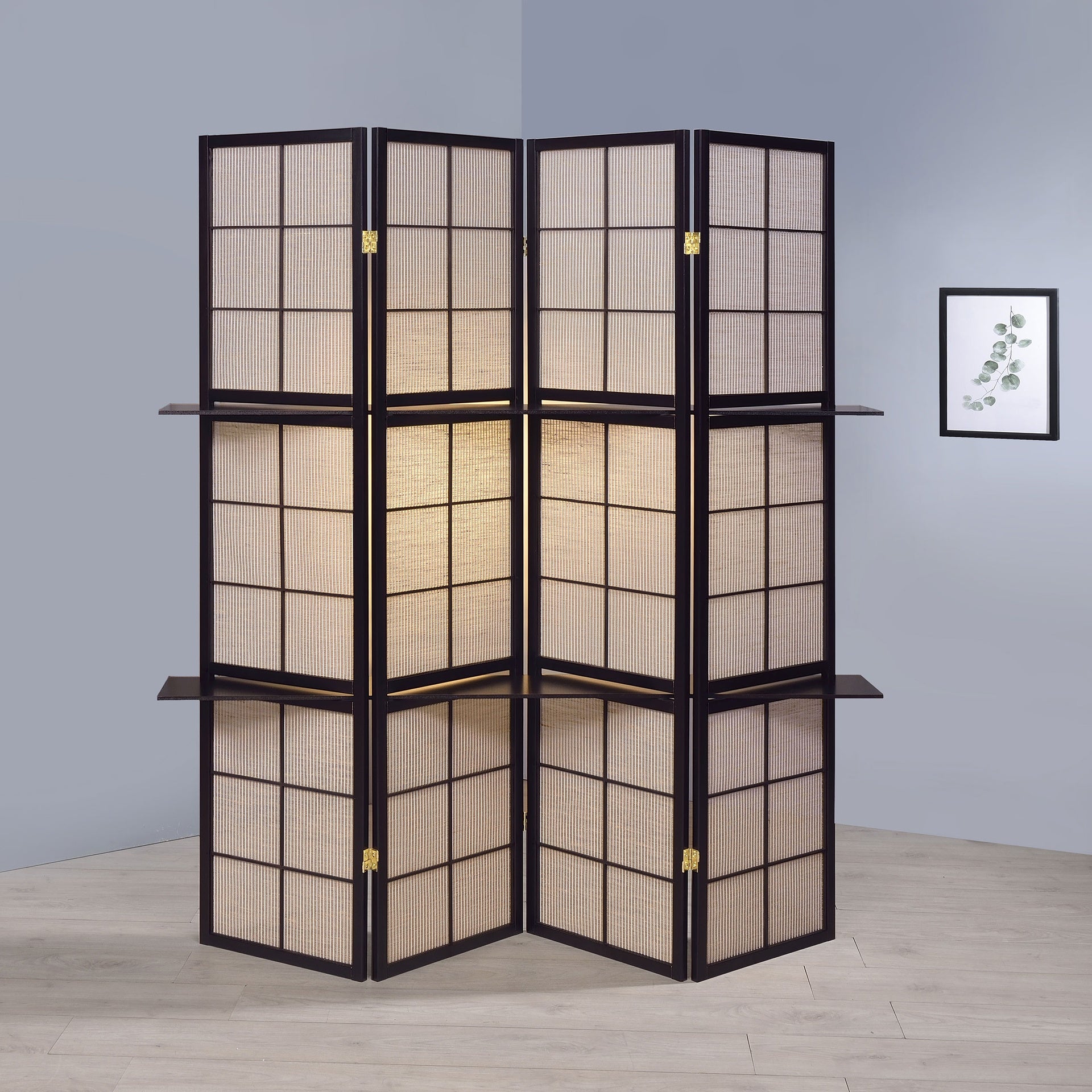 Tan and Cappuccino 4-Panel Folding Screen