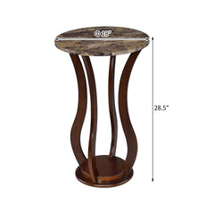 Brown Round Accent Table with Faux Marble Top
