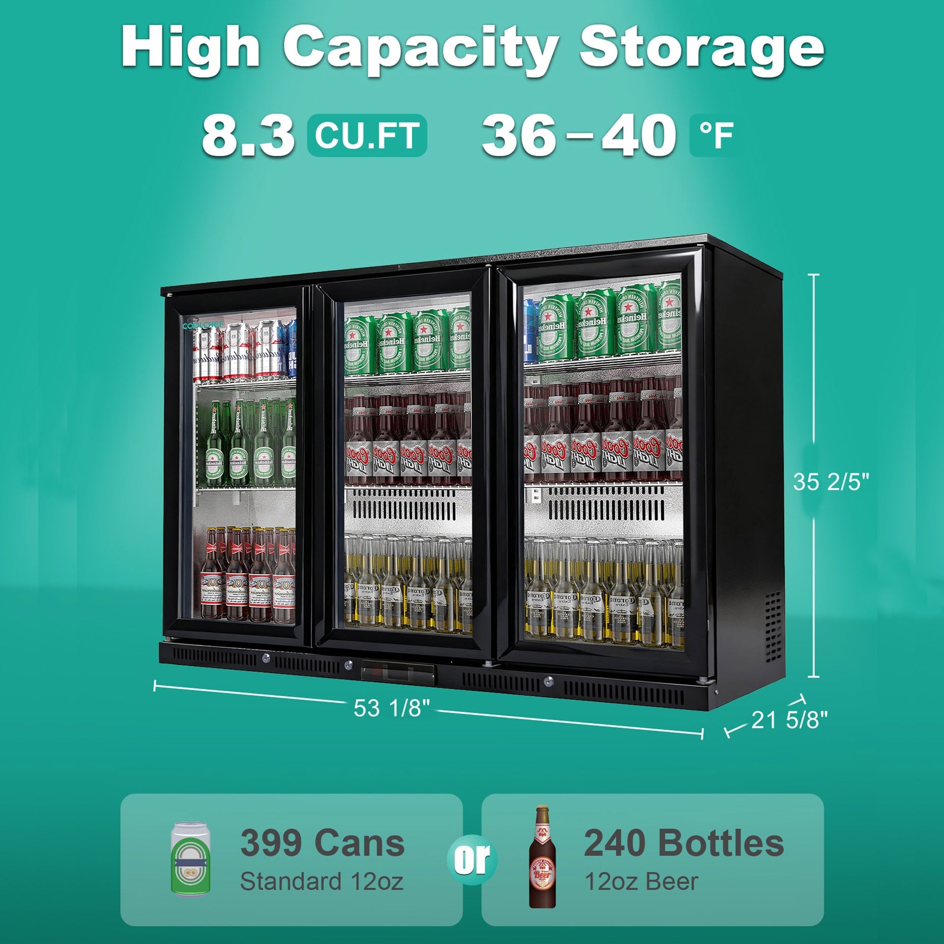 3 Glass Door Swing Glass Door Back Bar Refrigerator – R290 Refrigerant, COPELAND Digital Control, LED Lighting, 50mm Insulation, Low Noise, ETL & DOE Certified