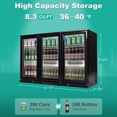 3 Glass Door Swing Glass Door Back Bar Refrigerator – R290 Refrigerant, COPELAND Digital Control, LED Lighting, 50mm Insulation, Low Noise, ETL & DOE Certified