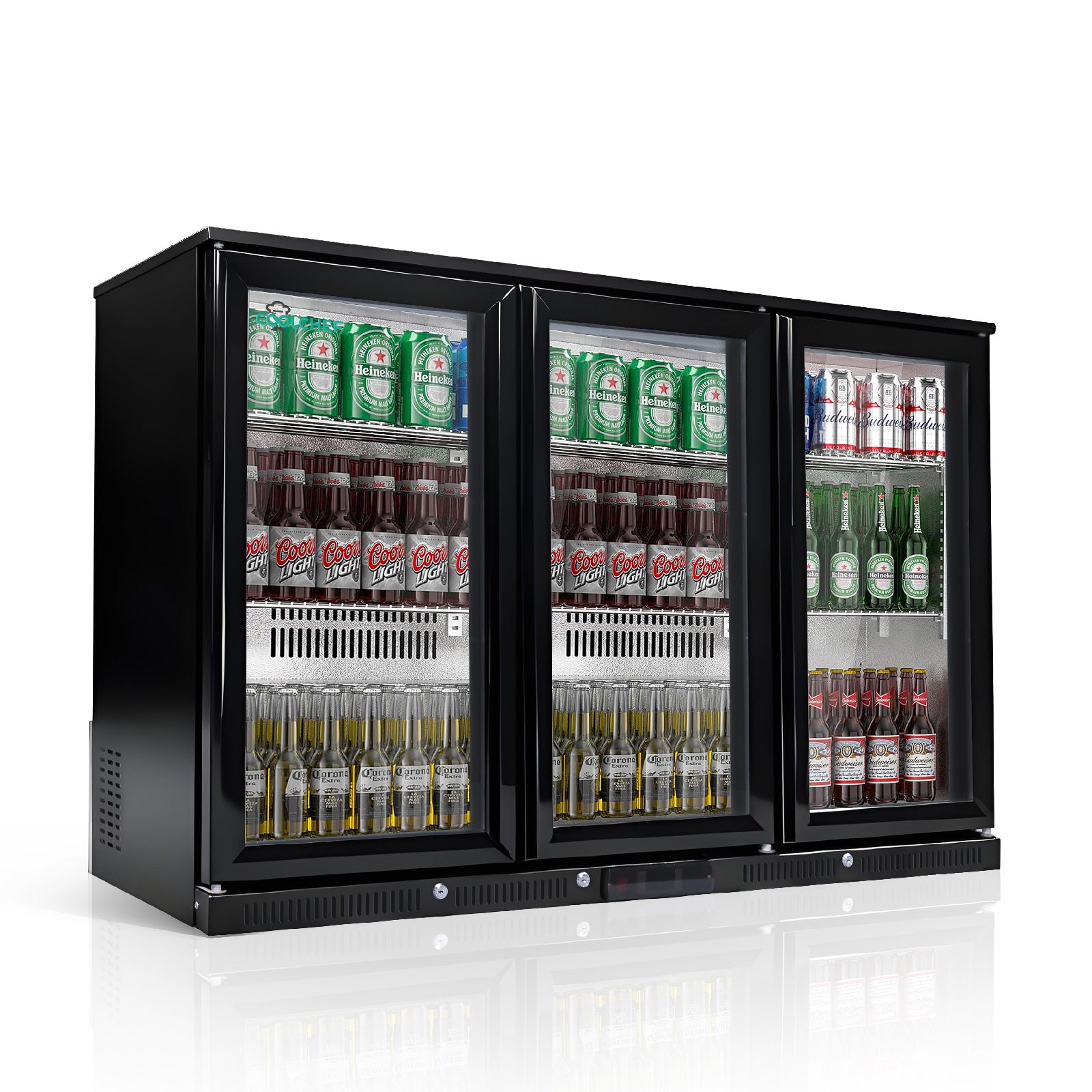 3 Glass Door Swing Glass Door Back Bar Refrigerator – R290 Refrigerant, COPELAND Digital Control, LED Lighting, 50mm Insulation, Low Noise, ETL & DOE Certified