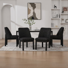 21.46" Wide Modern Minimalist Dining Chair Set Of 4, Chenille Upholstered, Rubberwood Legs, High Curved Backrest, Suitable For Dining Room, Kitchen, Living Room, Bedroom, Apartment, Black/Gray