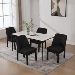 21.46" Wide Modern Minimalist Dining Chair Set Of 4, Chenille Upholstered, Rubberwood Legs, High Curved Backrest, Suitable For Dining Room, Kitchen, Living Room, Bedroom, Apartment, Black/Gray