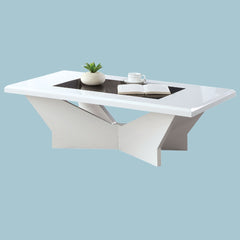 White Finish 1pc Coffee Table Contemporary style high Gloss Top Tempered Glass Geometric Base white