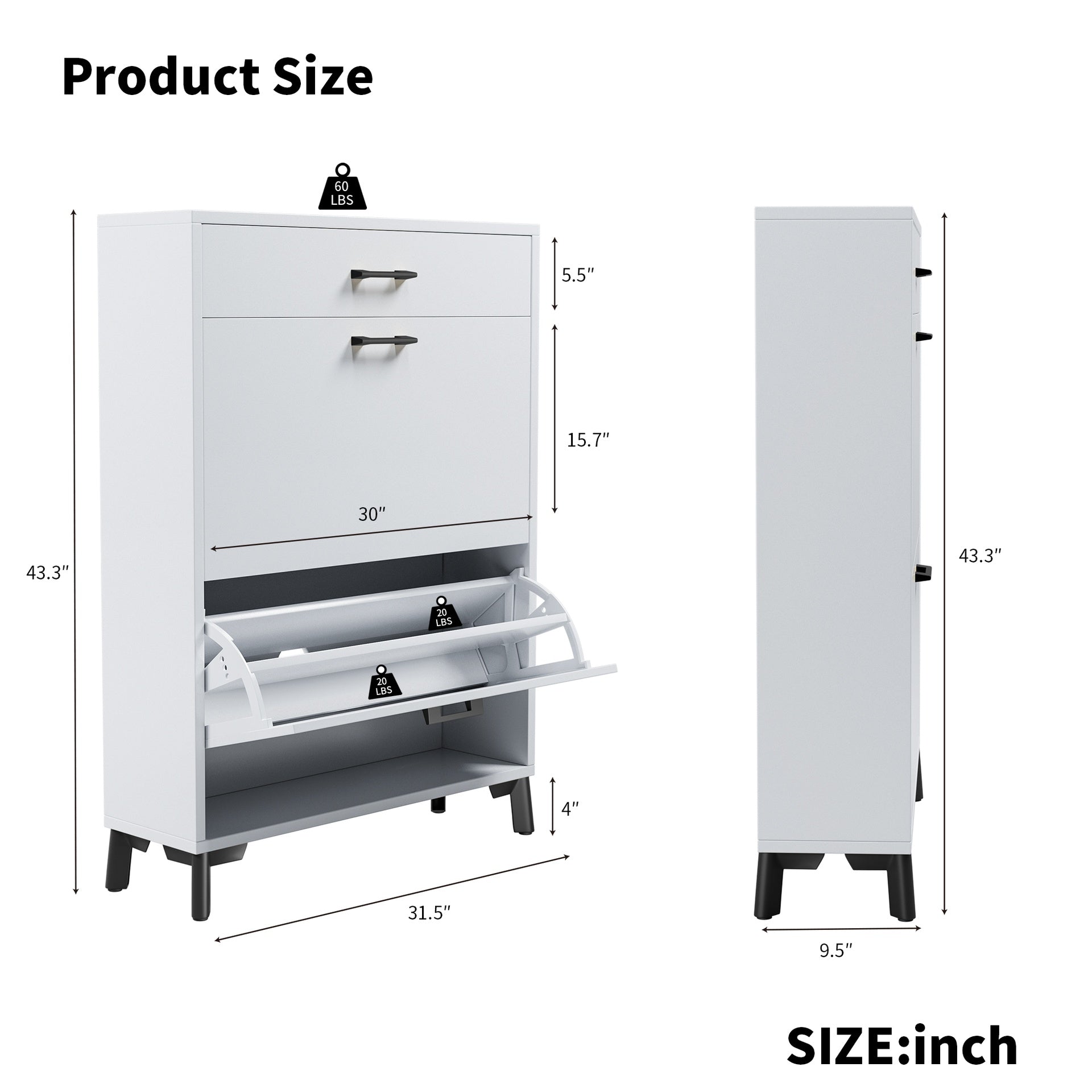 Shoe Storage Cabinet for Entryway, Free Standing Shoe Organizer with 2 Flip Drawers, Hidden Shoe Rack Storage Organizer for Doorway Hallway Closet, White