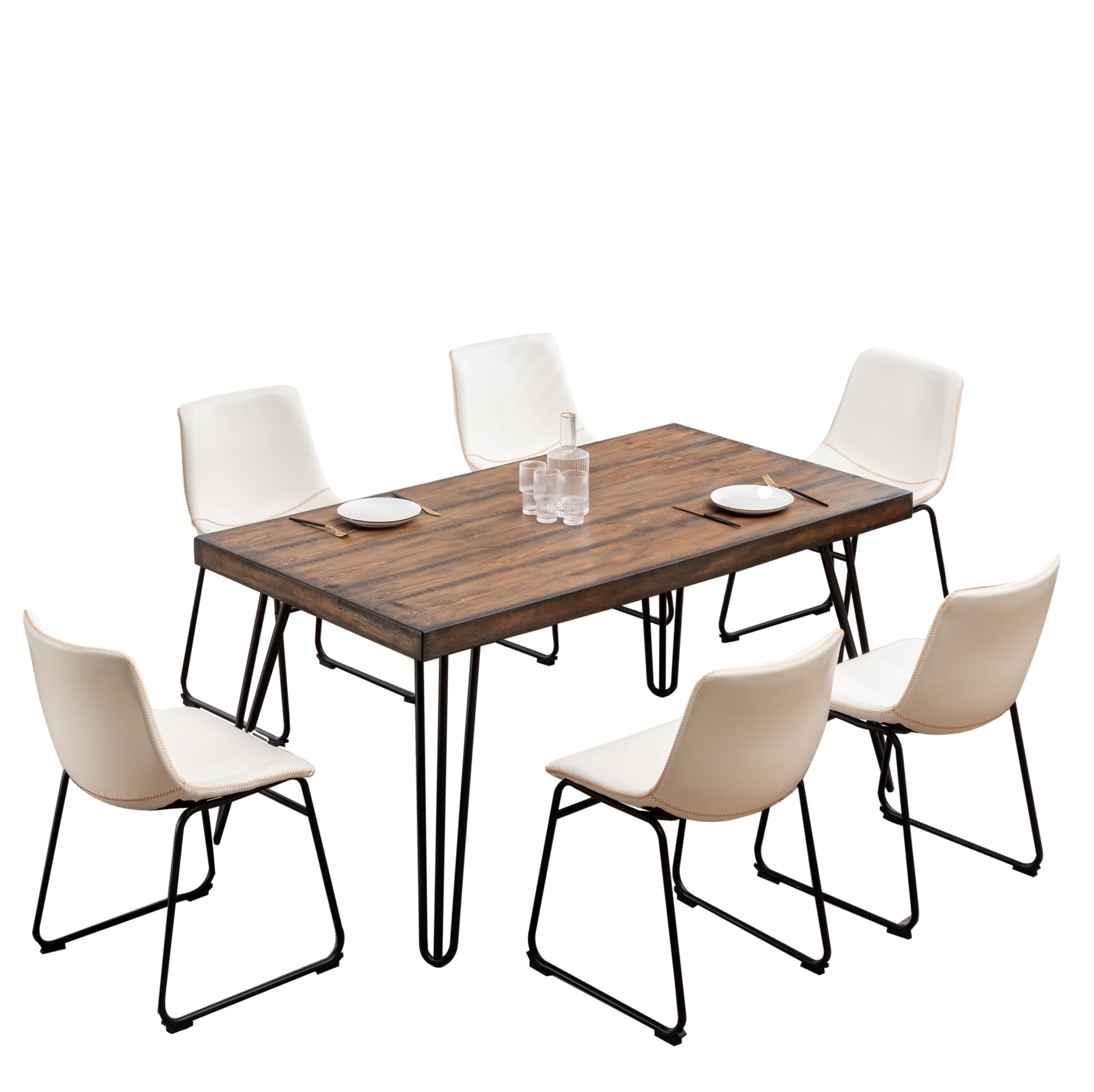 Aryven Industrial 7-Piece Dining Set, Antique White