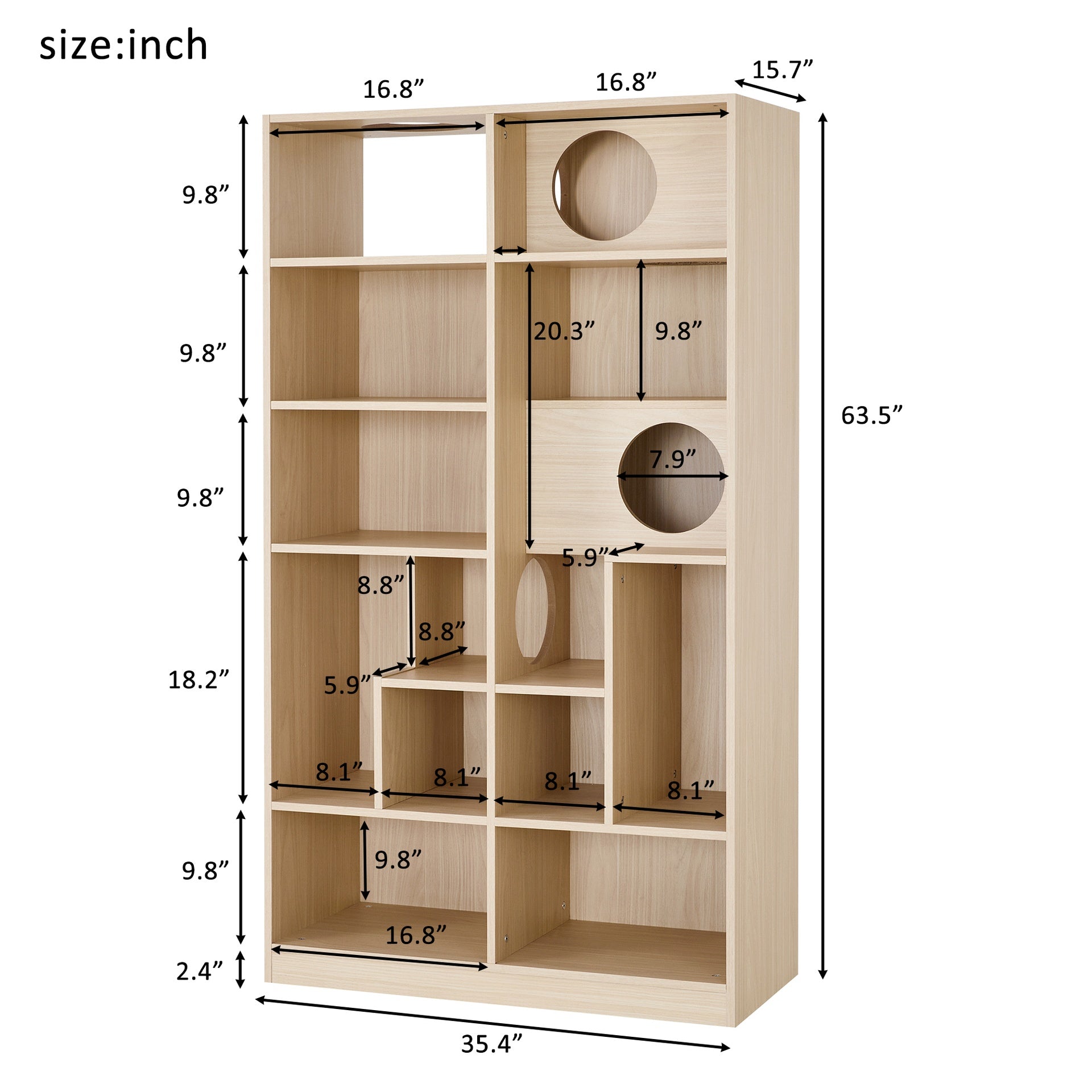 Modern 2 IN 1 Wood Bookshelf  Cat House, Cat Tree Display Case with Storage, Cat Litter Box Enclosure Climbing Shelf