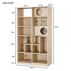 Modern 2 IN 1 Wood Bookshelf  Cat House, Cat Tree Display Case with Storage, Cat Litter Box Enclosure Climbing Shelf