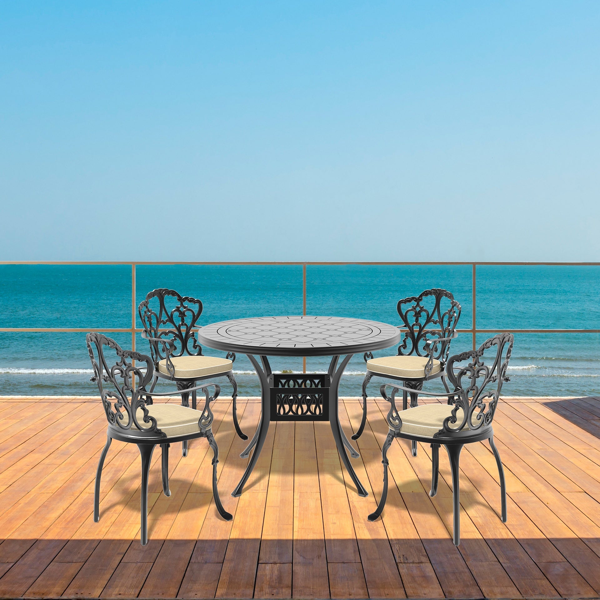 5-Piece Set Of Cast Aluminum Patio Furniture With Off-white Cushions (same as W1710S00550)