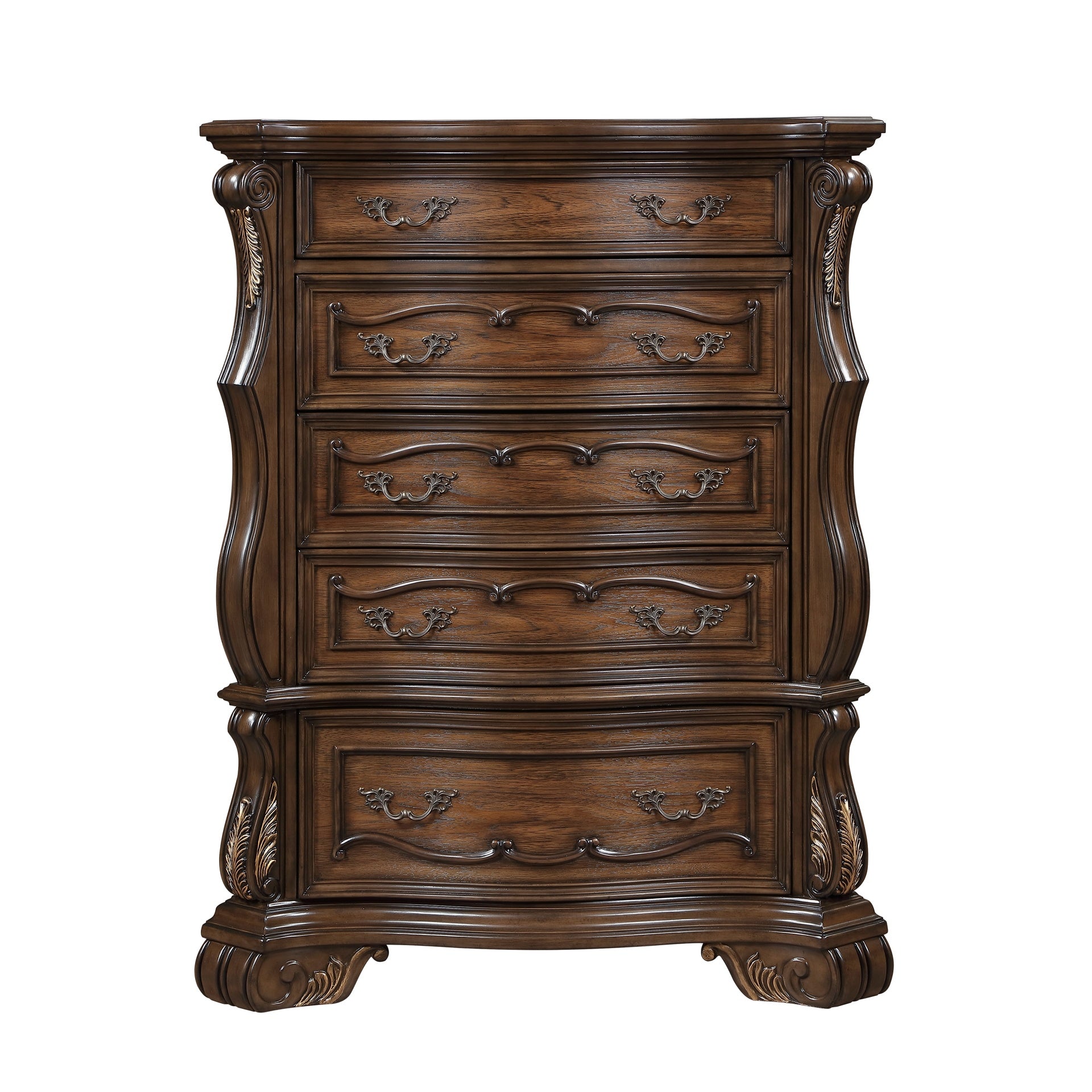 Formal Traditional Dark Brown Finish Luxury Storage Chest of 5x Drawers Gold Accent Detailing Bedroom Furniture 1pc Vertical Dresser