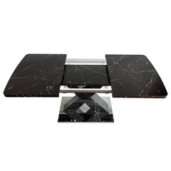 Modern Rectangle Dining Table,Stretchable,Printed Black Marble Table Top+MDF X-Shape Table Leg with Metal Base (Same SKU:W757S00012)