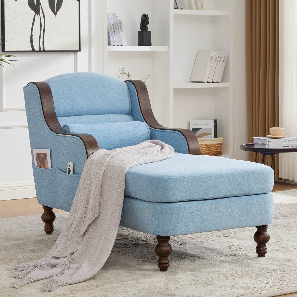 UNITED WE WIN Oversized Chaise Lounge Indoor,Fabric Single Sofa Bed with Wide Seat,Upholstered Lazy Sleeper Armchair,Reading Couch Set for Living Room,Bedroom