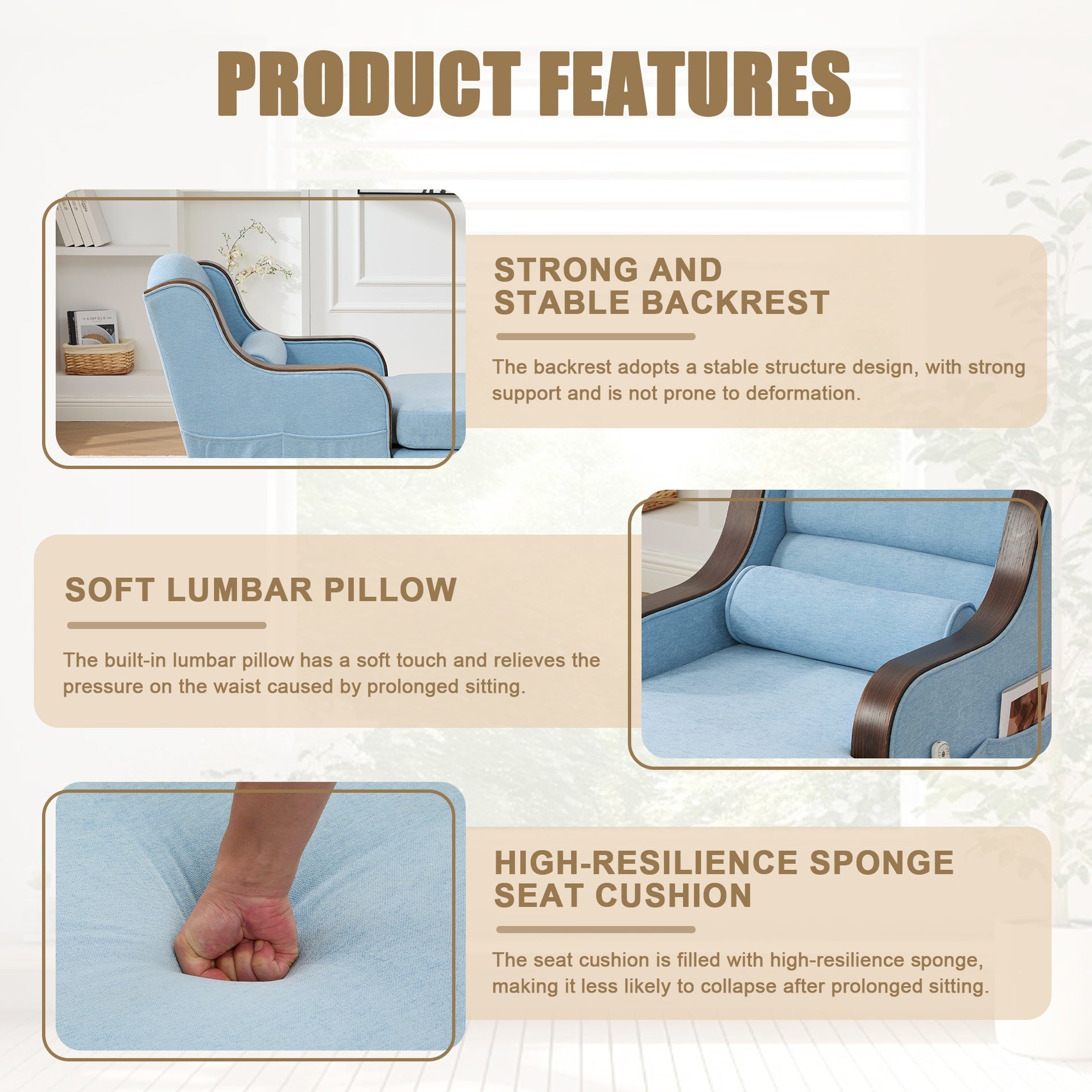 UNITED WE WIN Oversized Chaise Lounge Indoor,Fabric Single Sofa Bed with Wide Seat,Upholstered Lazy Sleeper Armchair,Reading Couch Set for Living Room,Bedroom