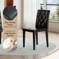 Black Faux Wood Grain MDF Dining Table Set.A minimalist retro rectangular dining table with a black textured top.4-pack black PU dining chairs: ergonomic buckle backrest.Exudes A Sense Of Fashion.