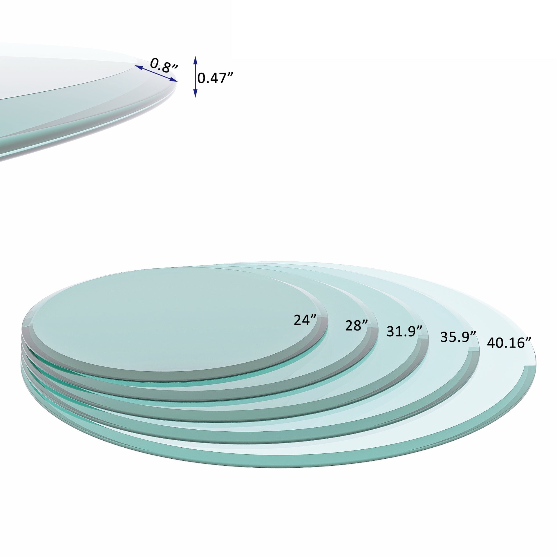 32" Inch Round Tempered Glass Table Top Clear Glass 1/2" Inch Thick Beveled Polished Edge (Old Sku:W126560360)