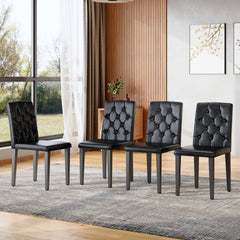 4-pack black PU dining chairs: ergonomic buckle backrest, 35 inches high, black metal legs,Combines Comfort and Texture.Perfectly suitable for family dining rooms, hotel banquet halls,etc.