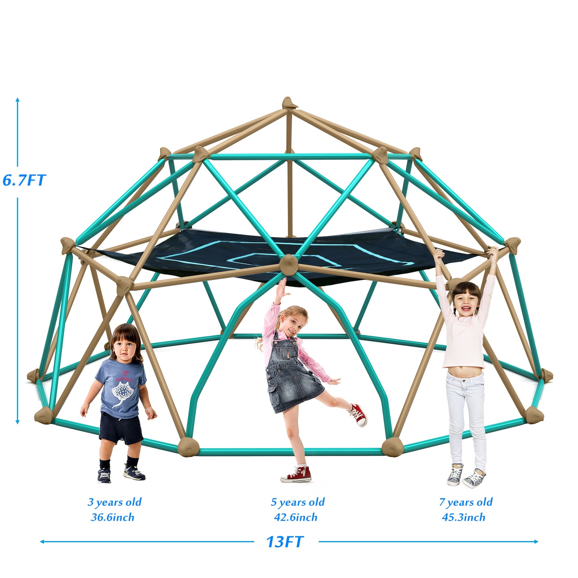 13ft Geometric Dome Climber Play Center, Kids Climbing Dome Tower with Hammock, Rust & UV Resistant Steel Supporting 1000 LBS