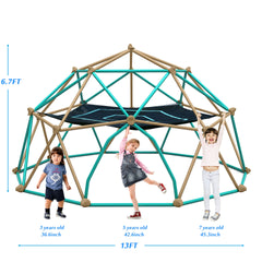 13ft Geometric Dome Climber Play Center, Kids Climbing Dome Tower with Hammock, Rust & UV Resistant Steel Supporting 1000 LBS