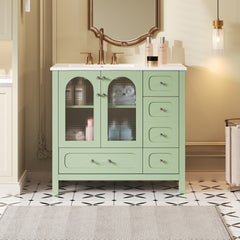 36" Bathroom Cabinet with Waffle Texture Doors, Bathroom Vanity with Four Drawers and Two Soft-Closing Doors, Bathroom Storage with Glass Doors