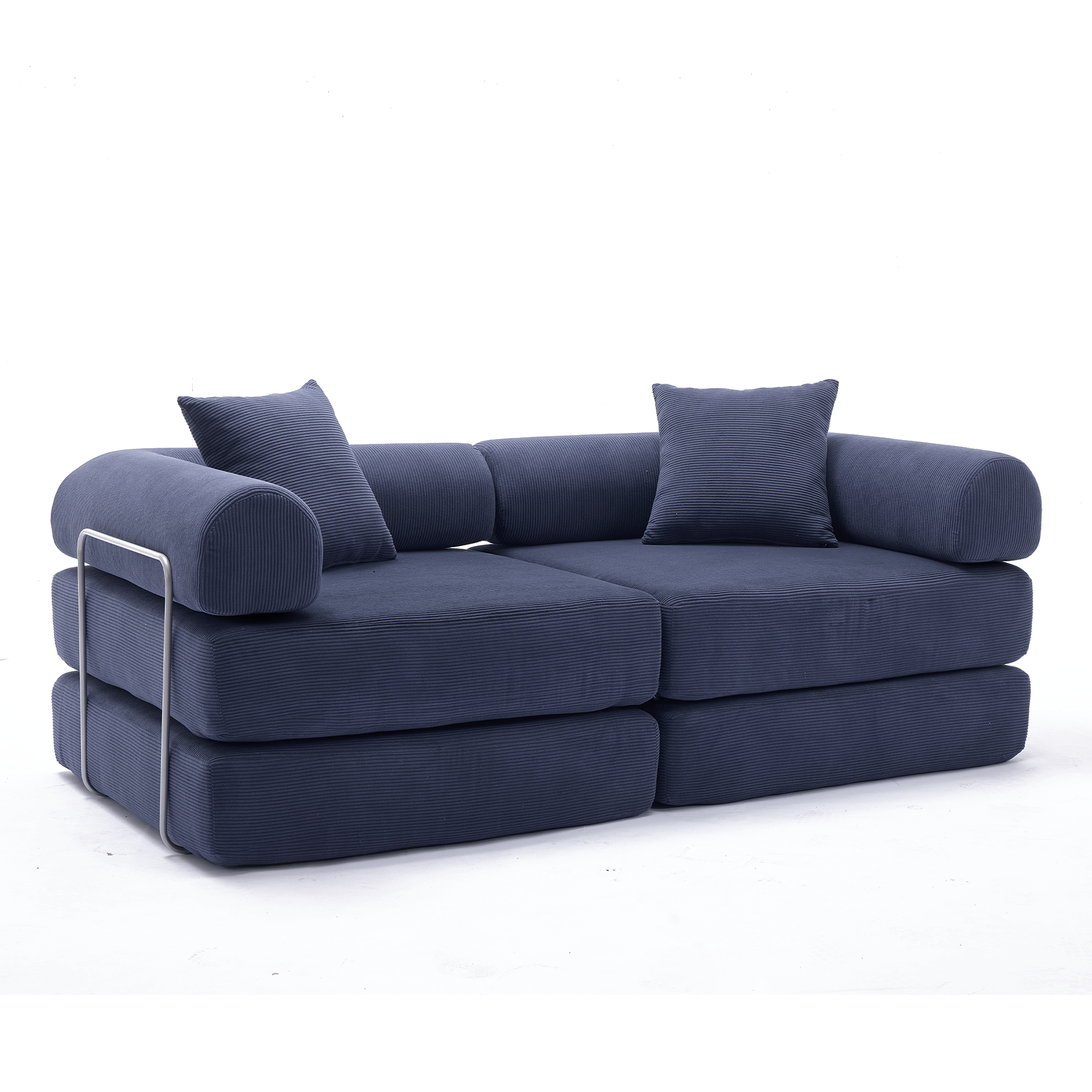 Modular Couch Sofa Bed for Apartment,Convertible Sofa Bed,Fixed-Shape Frame & Removable Armrests,Folding Mattress Couch for Small Spaces ,No Assembly ,Corduroy,Blue