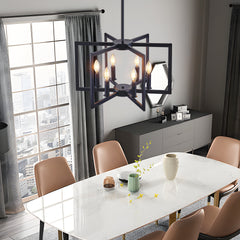 22" Modern Black Geometric 6-Light Chandelier – Industrial Metal Pendant Light Fixture for Living Room, Dining Room, or Kitchen (Bulb Not Included)