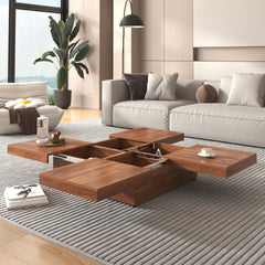Square Veneer Coffee Table Sliding Top with Storage in Walnut 39.4''