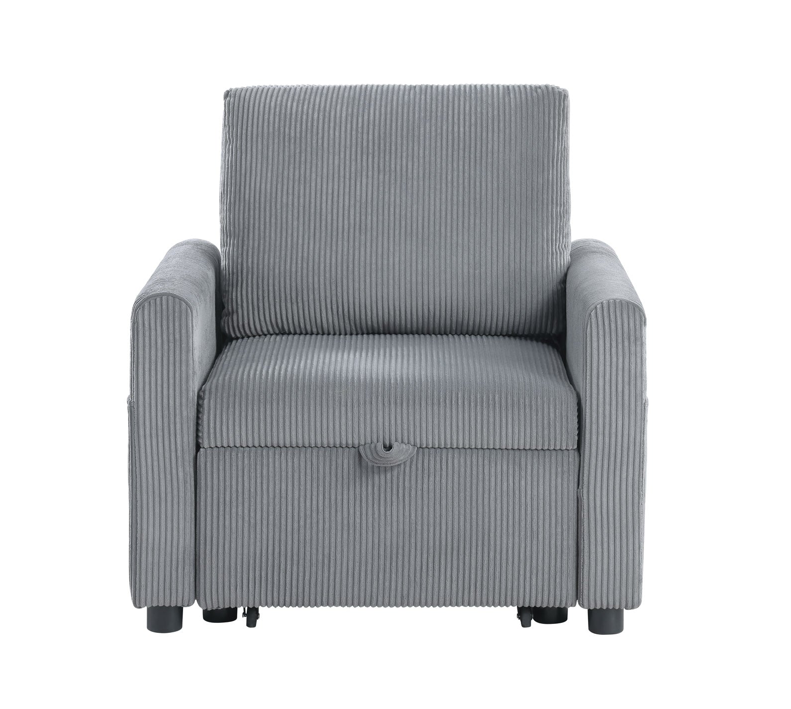 Oswin 32.5"W Gray Corduroy Armchair with Pull-Out Chaise and Side Pocket