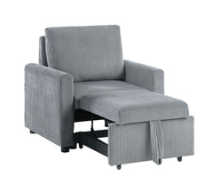 Oswin 32.5"W Gray Corduroy Armchair with Pull-Out Chaise and Side Pocket