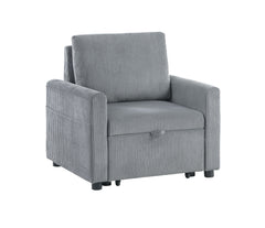 Oswin 32.5"W Gray Corduroy Armchair with Pull-Out Chaise and Side Pocket