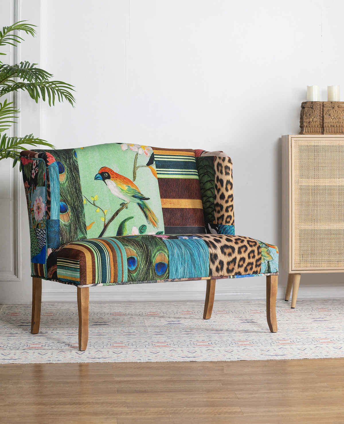 44x25x38" Vesta Bird Collage Print Settee