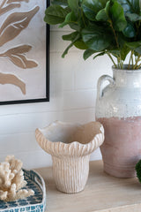 9.3x9x8.7" Sand and Cement Coral Planter with Textured Beige Finish