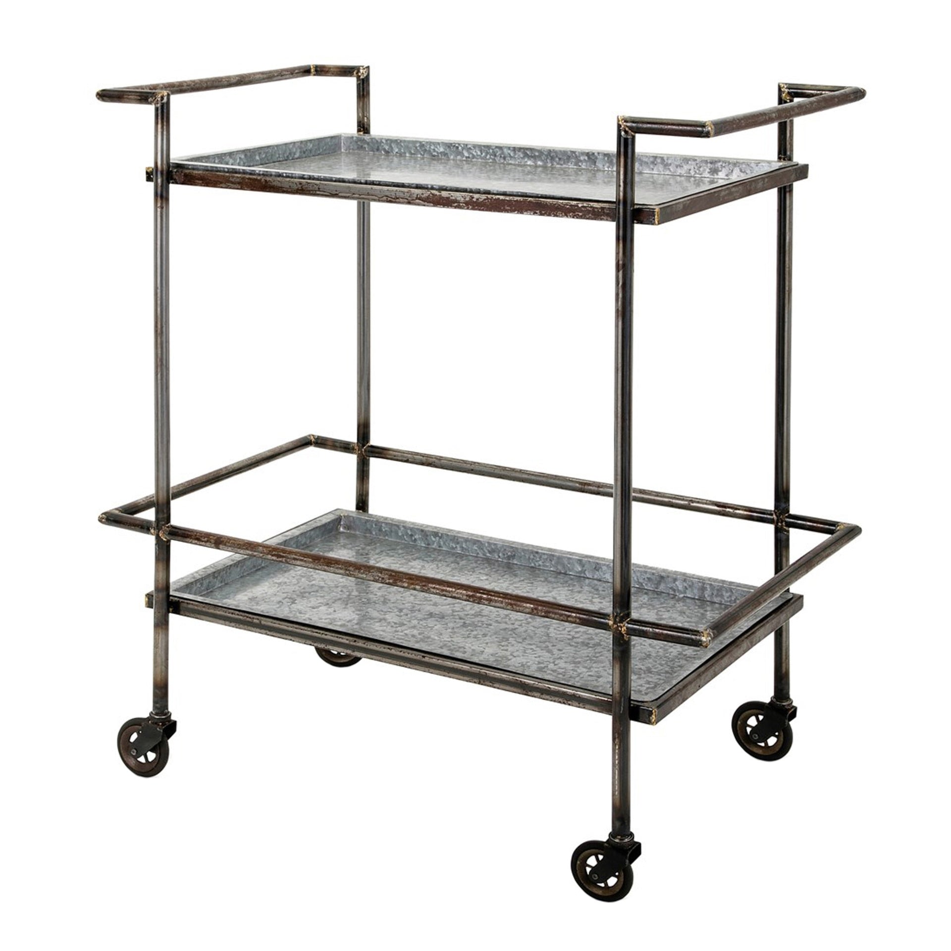 30.7x17.1x34.6" Percy Galvanized Metal Bar Cart in Gray & Black