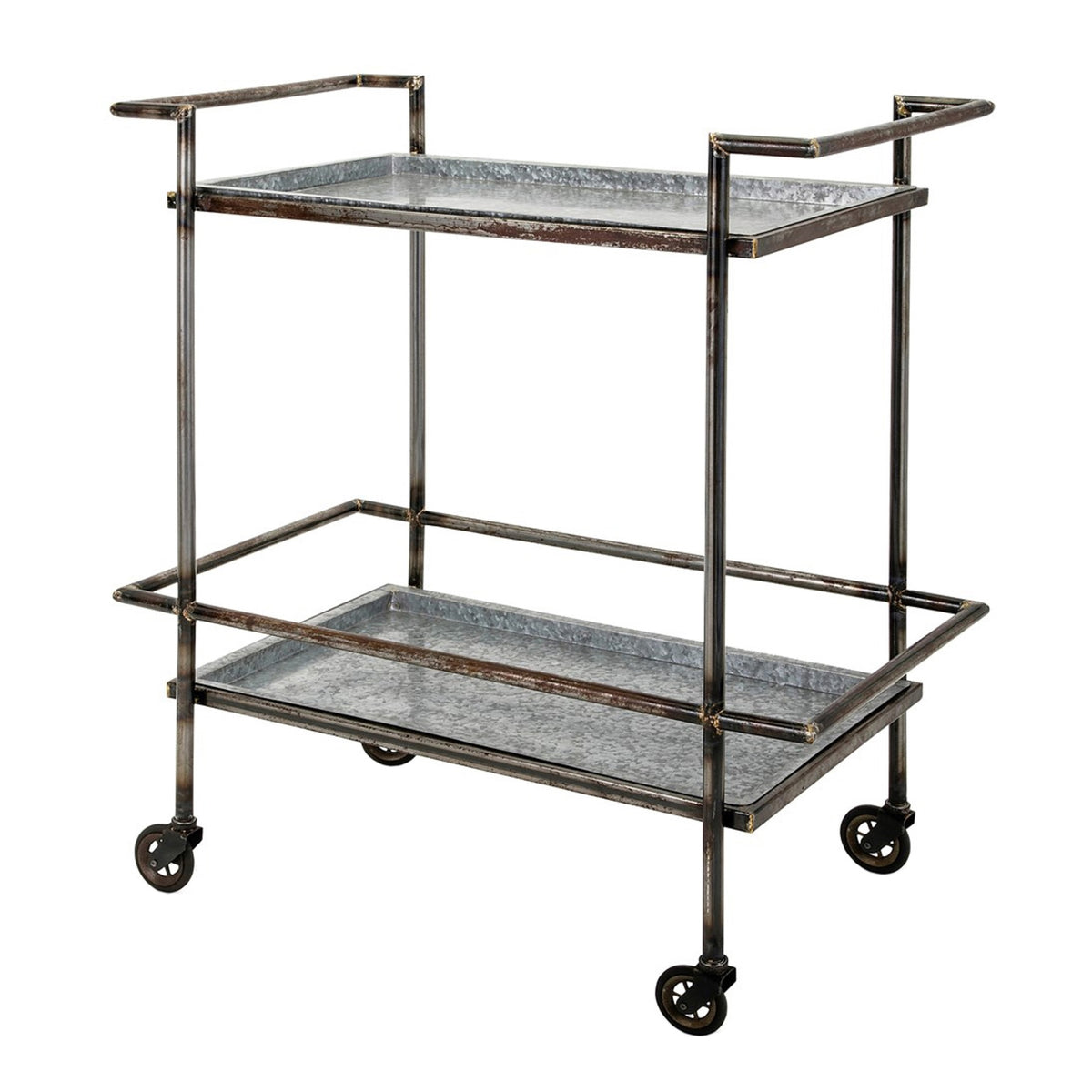 30.7x17.1x34.6" Percy Galvanized Metal Bar Cart in Gray & Black