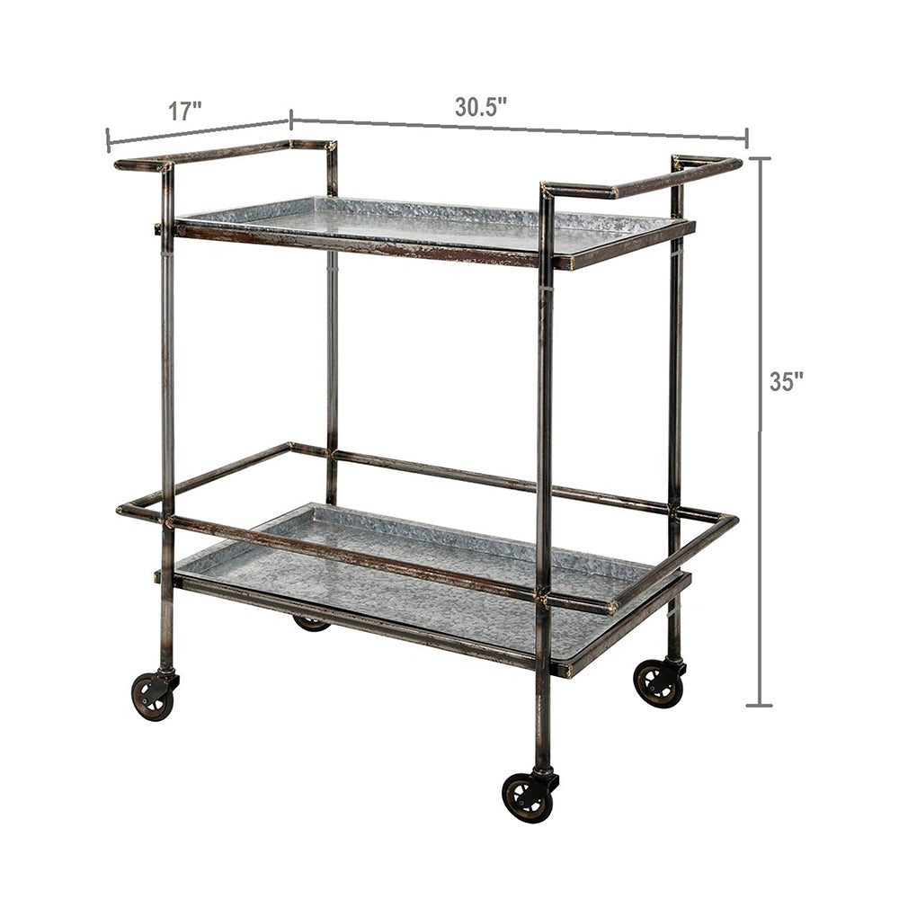 30.7x17.1x34.6" Percy Galvanized Metal Bar Cart in Gray & Black