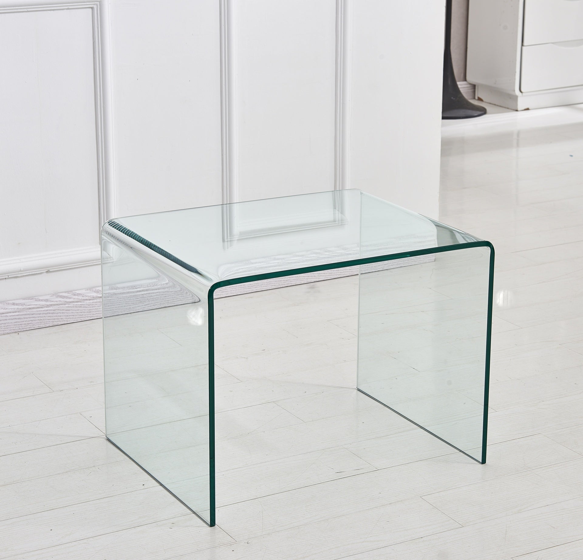 Transparent End Table,Tempered Clear Bent Glass SideTable