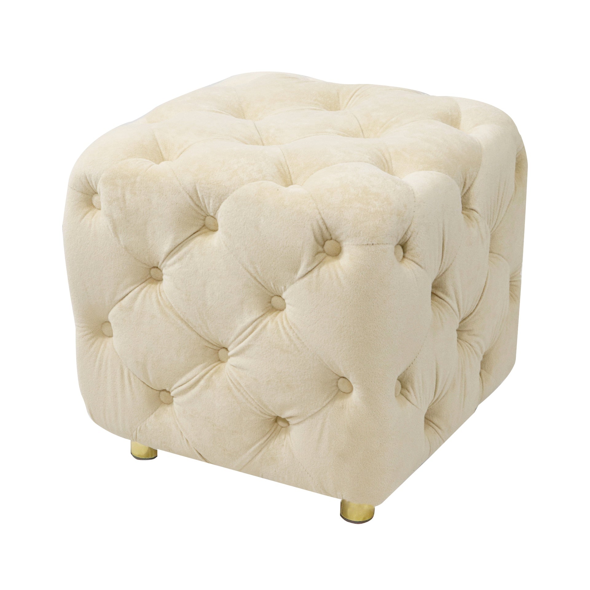 Beige Modern Velvet Upholstered Ottoman, Exquisite Small End Table, Soft Foot Stool,Dressing Makeup Chair, Comfortable Seat for Living Room, Bedroom, Entrance