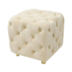 Beige Modern Velvet Upholstered Ottoman, Exquisite Small End Table, Soft Foot Stool,Dressing Makeup Chair, Comfortable Seat for Living Room, Bedroom, Entrance