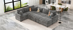 112.2" Sectional Sofa Pull-out Sofa Bed Sleeper with a Storage Ottoman,Three Pillows and Charging Devices for Living Room, Grey