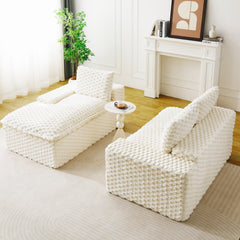 White Turtle Velvet Versatile Sofa: Convertible Twin-Seat with Left Chaise Lounge (Left Reclining Chaise for Lounging Comfort), Featuring Face-to-Face Seating, Switchable Between L-Shape and Straight