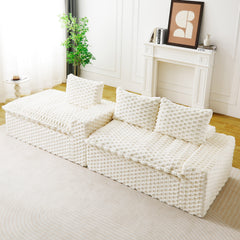 White Turtle Velvet Versatile Sofa: Convertible Twin-Seat with Left Chaise Lounge (Left Reclining Chaise for Lounging Comfort), Featuring Face-to-Face Seating, Switchable Between L-Shape and Straight