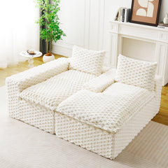 White Turtle Velvet Versatile Sofa: Convertible Twin-Seat with Left Chaise Lounge (Left Reclining Chaise for Lounging Comfort), Featuring Face-to-Face Seating, Switchable Between L-Shape and Straight