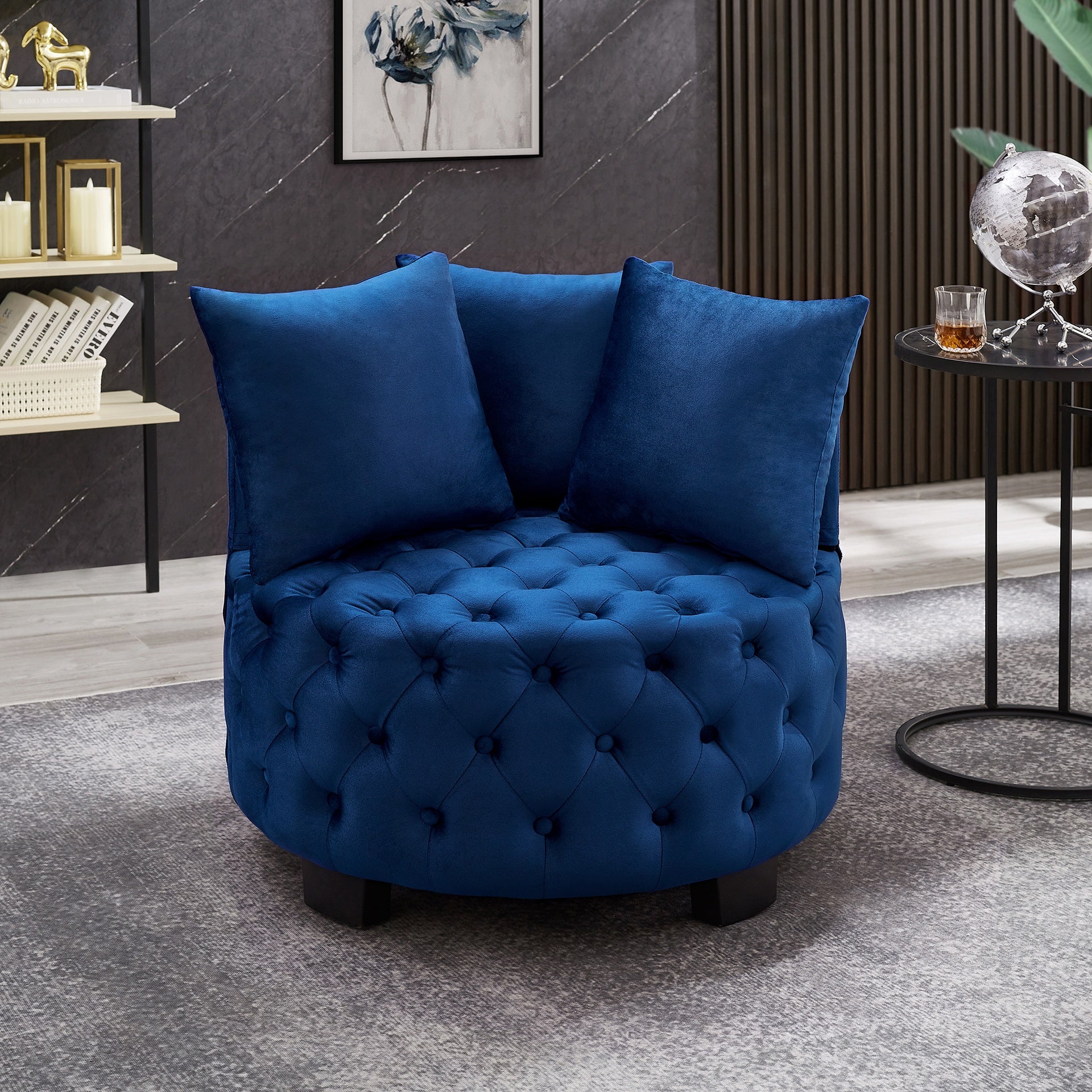 Contemporary Upholstered Tufted Leisure Chair Accent Chair,Navy