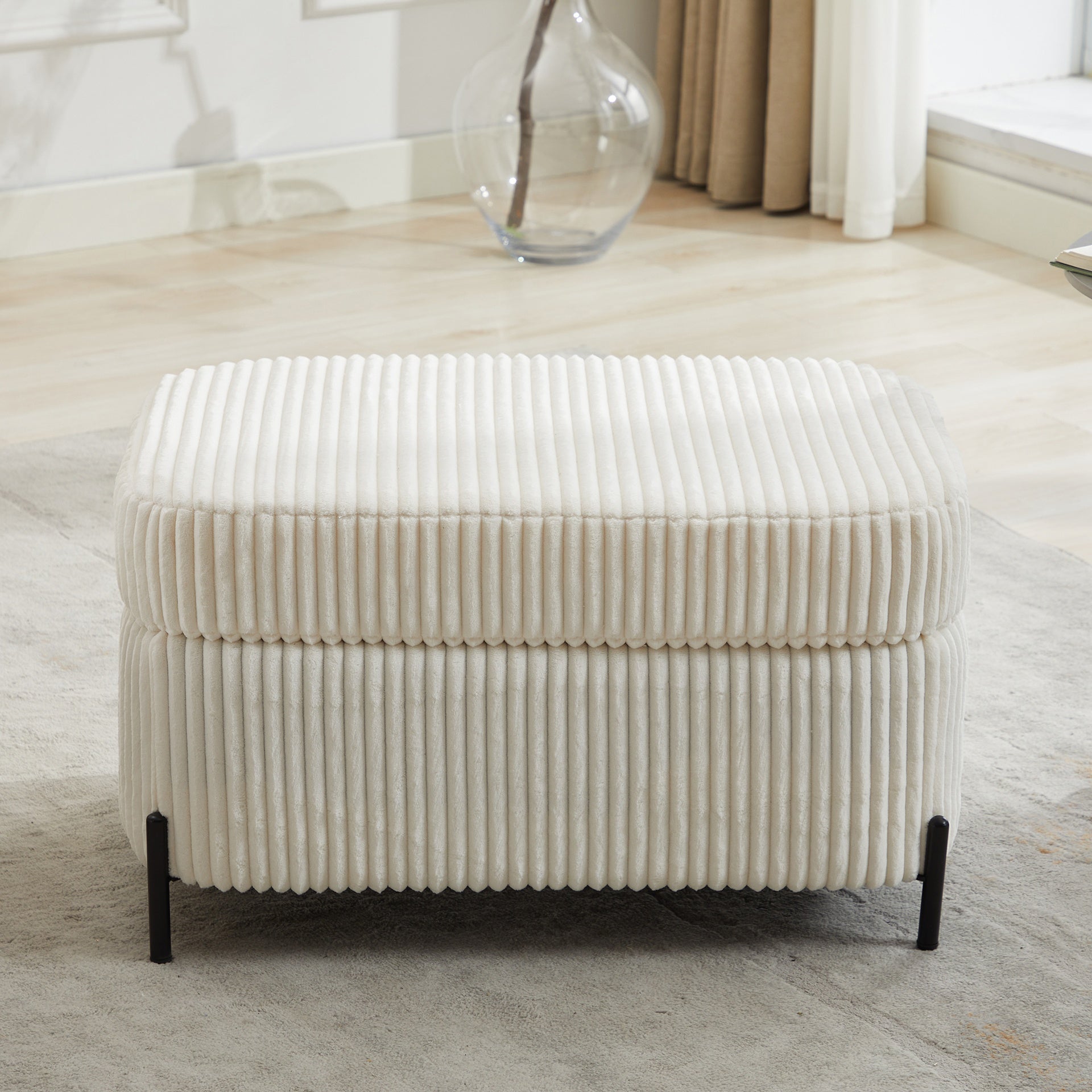 30.3" W Corduroy Upholstered  Storage Bench Large Ottoman  For Living Room, Entryway, Hallway,Ivory