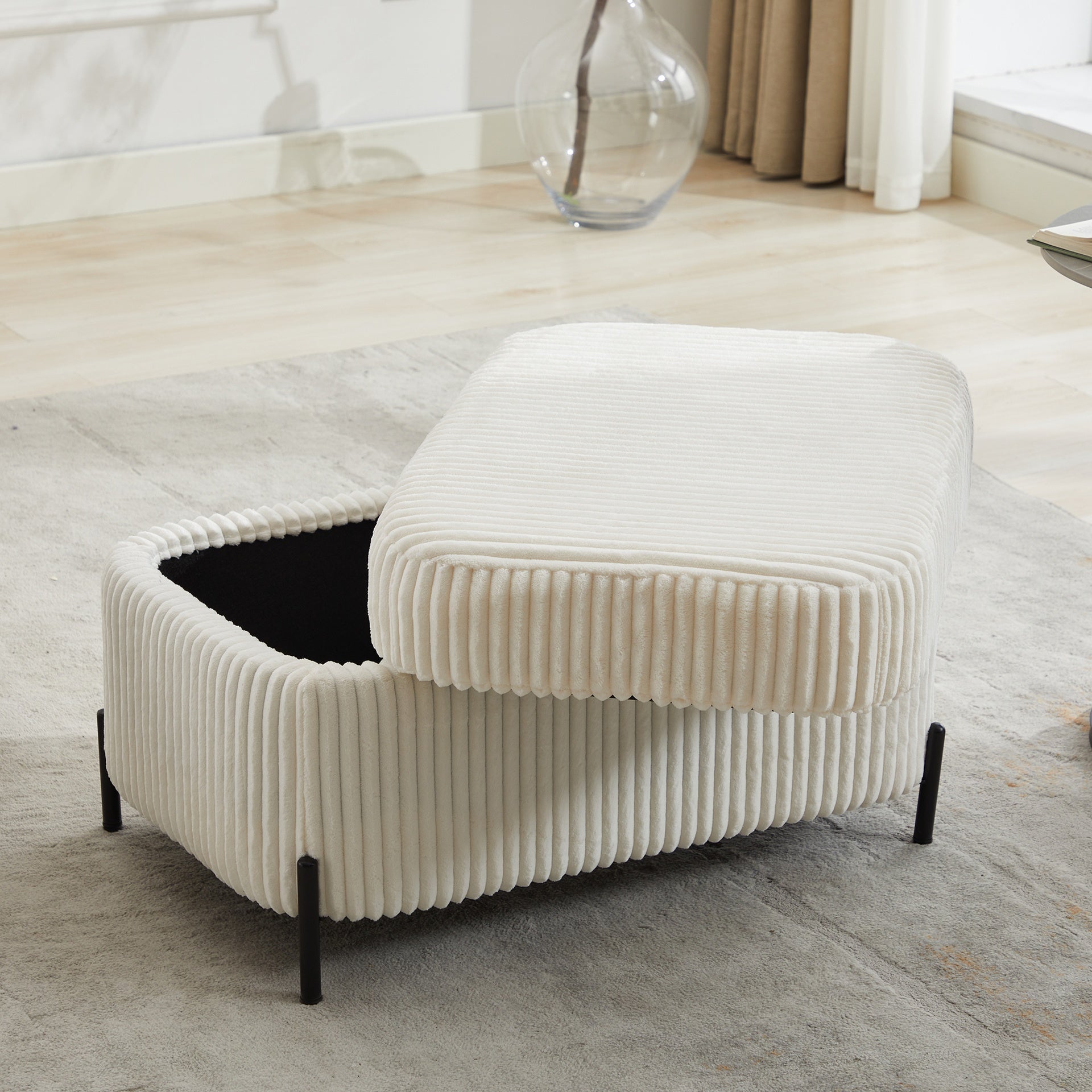 30.3" W Corduroy Upholstered  Storage Bench Large Ottoman  For Living Room, Entryway, Hallway,Ivory