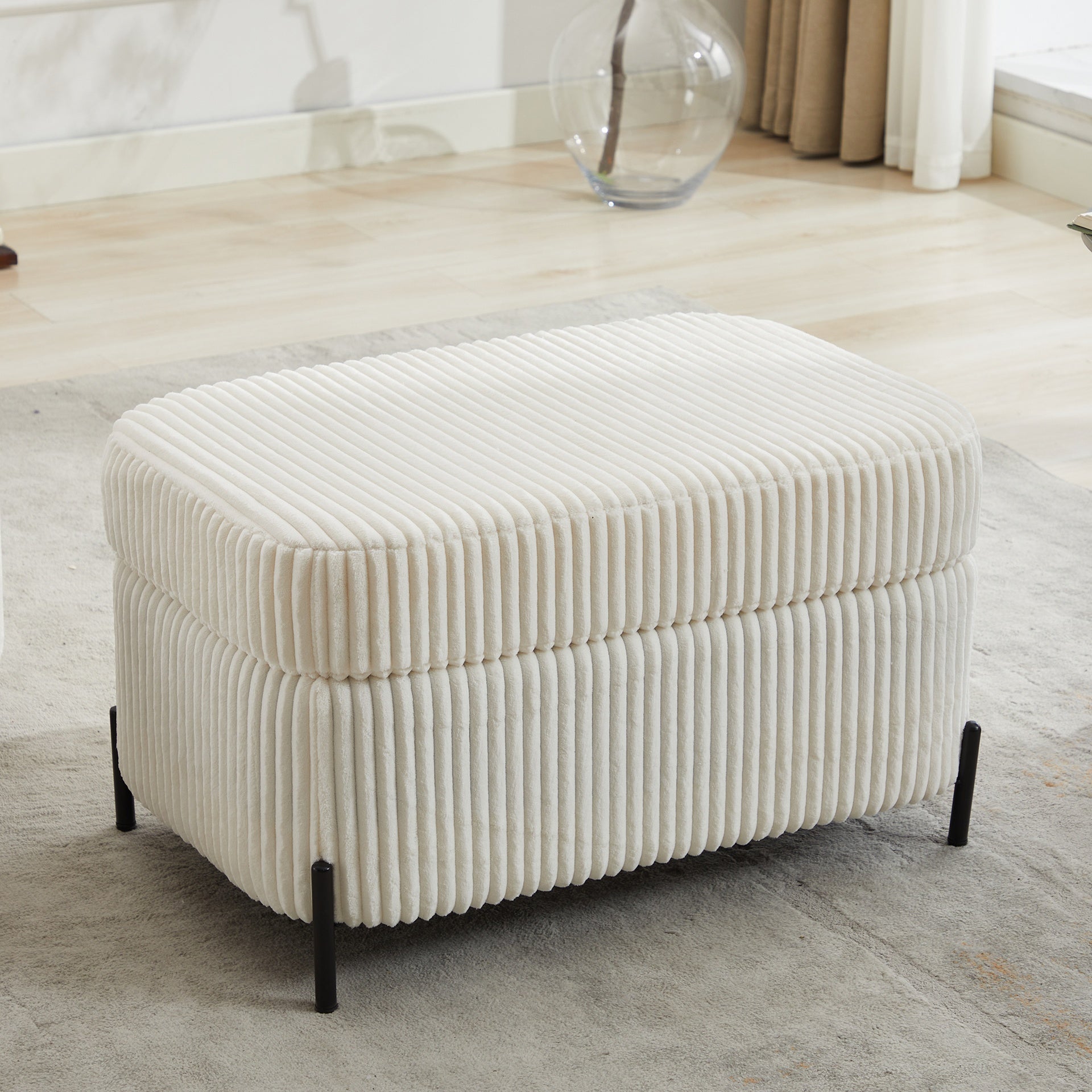 30.3" W Corduroy Upholstered  Storage Bench Large Ottoman  For Living Room, Entryway, Hallway,Ivory