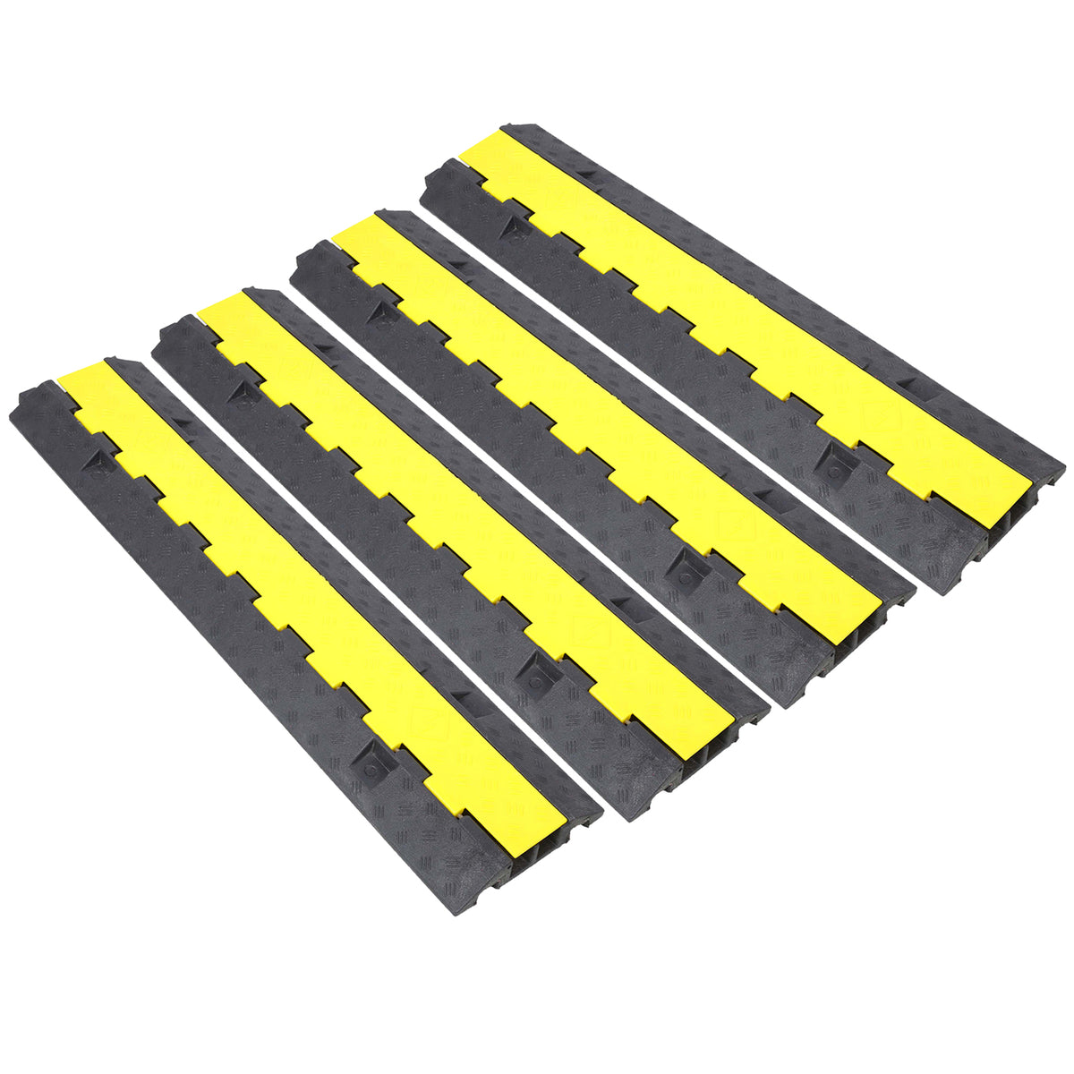 Cable Protector Ramp, 2 Channels Speed Bump Hump, Rubber Modular Speed Bump Rated 5500LBS Load Capacity, Protective Wire Cord Ramp Driveway Rubber Traffic Speed Bumps Cable Protector,4 Packs
