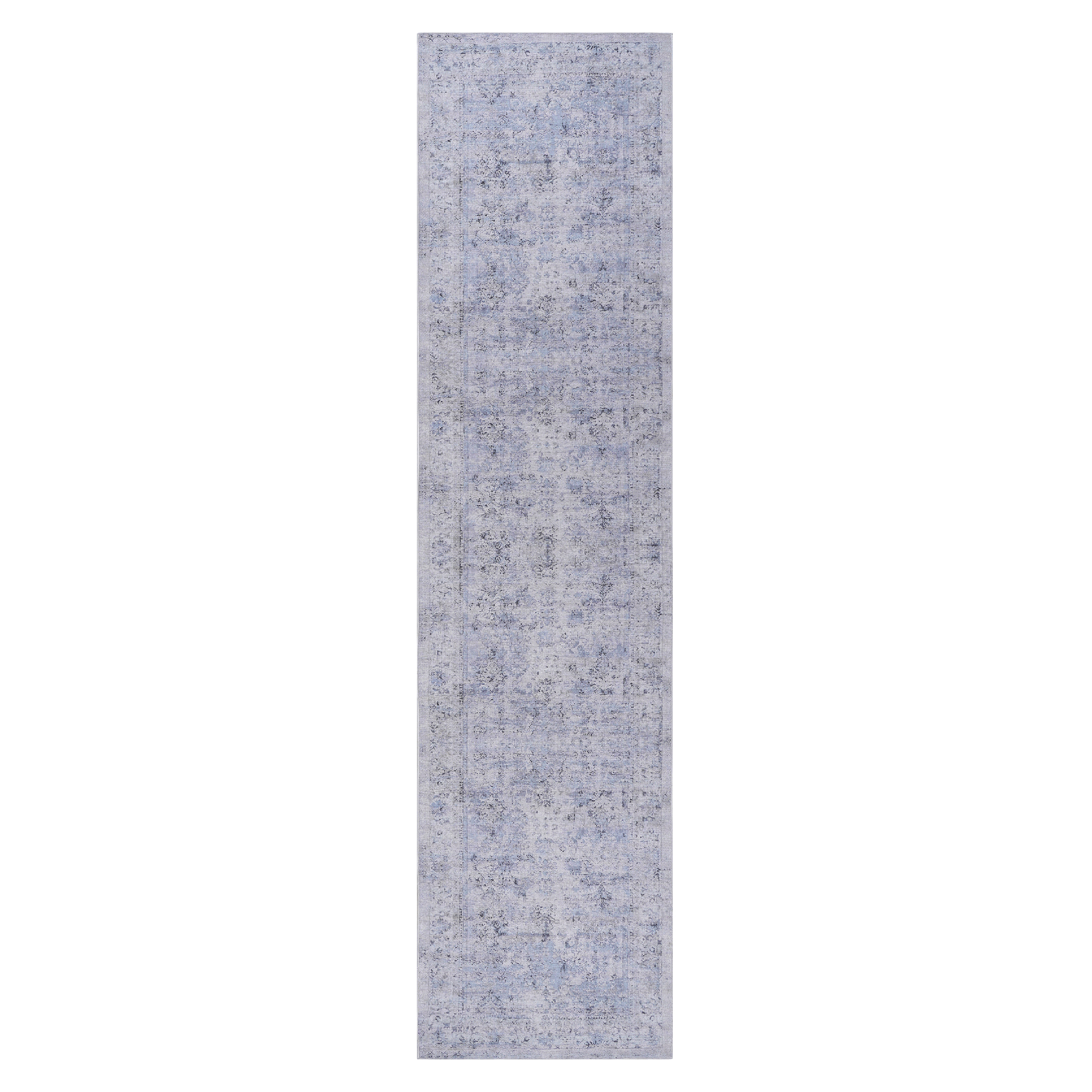 MAVAL Blue Washable Rug 2'6'' x 10' Runner Rug (Blue+Cream, 2'6'' x 10')
