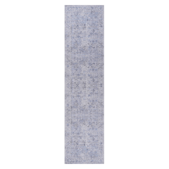 MAVAL Blue Washable Rug 2'6'' x 10' Runner Rug (Blue+Cream, 2'6'' x 10')