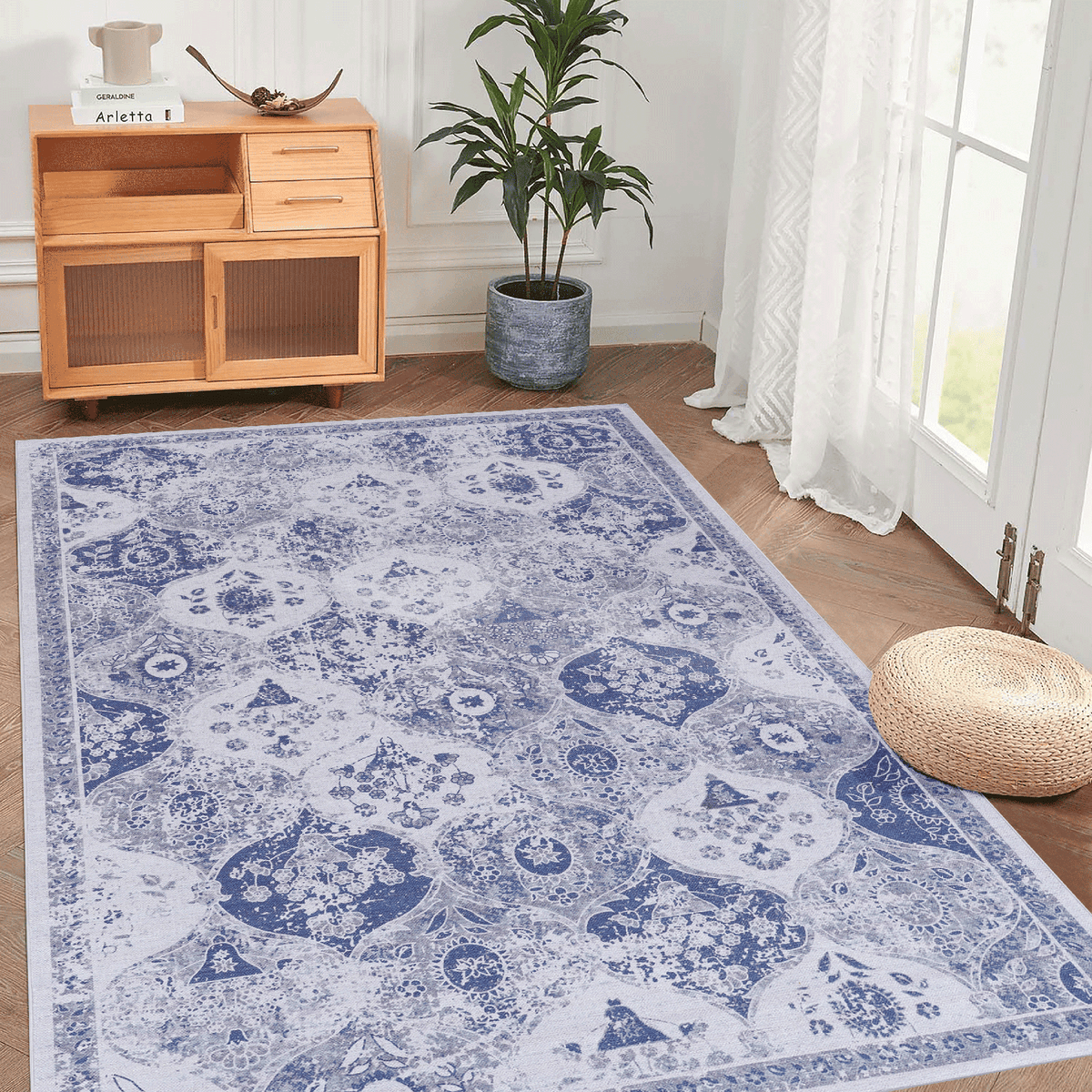 MAVAL Blue Washable Rug 3x5 Area Rug (Blue, 3' x 5')